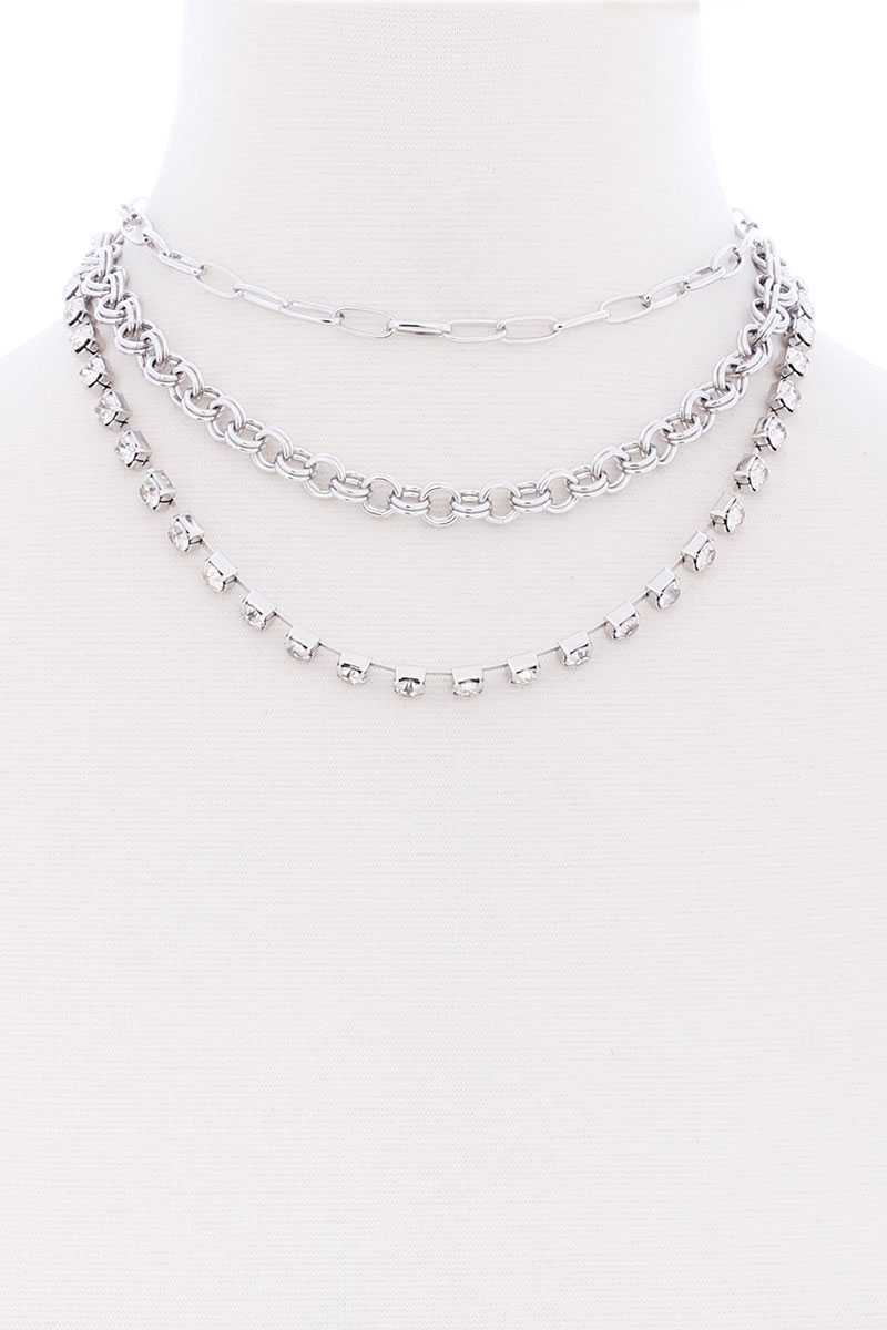 3 Layered Multi Metal Chain Necklace - ZLA
