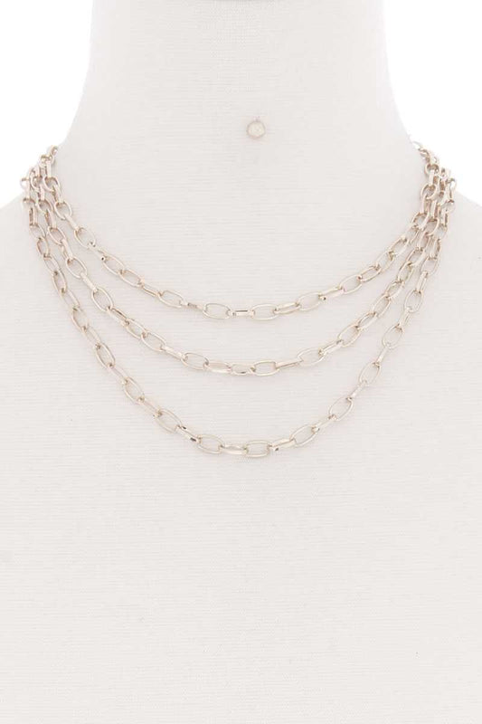 3 Simple Metal Chain Layered Necklace - ZLA
