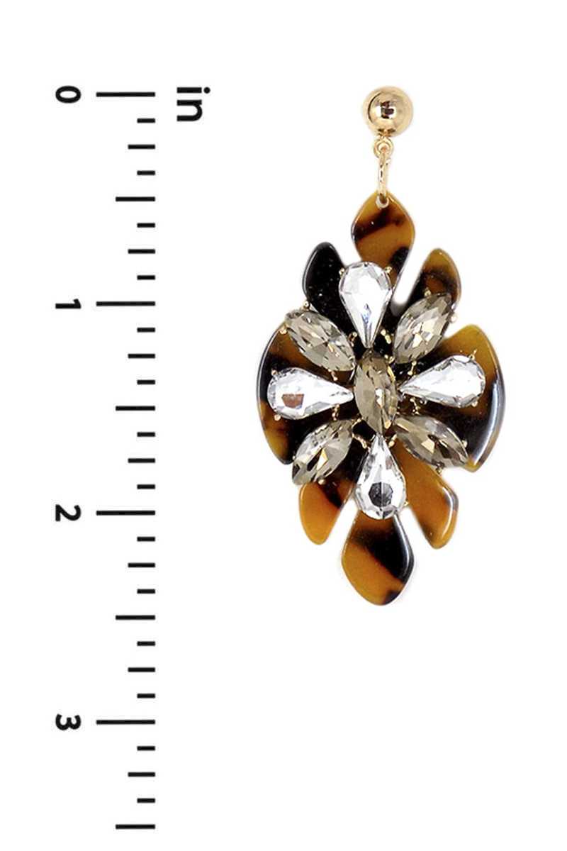 Acetate Rhinestone Flower Dangle Earring - ZLA