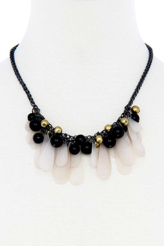 Black And Gold Balls With Tassel Statement Necklace - ZLA