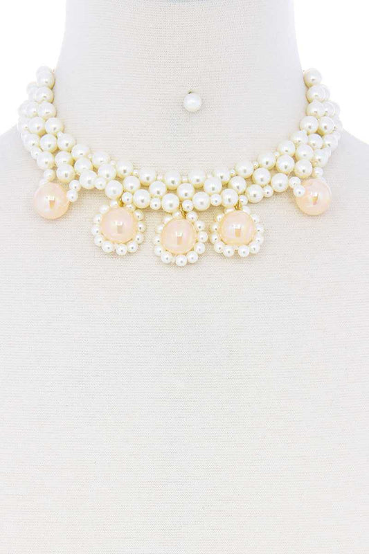 Chunky Rose Pearl Deco Choker Necklace - ZLA