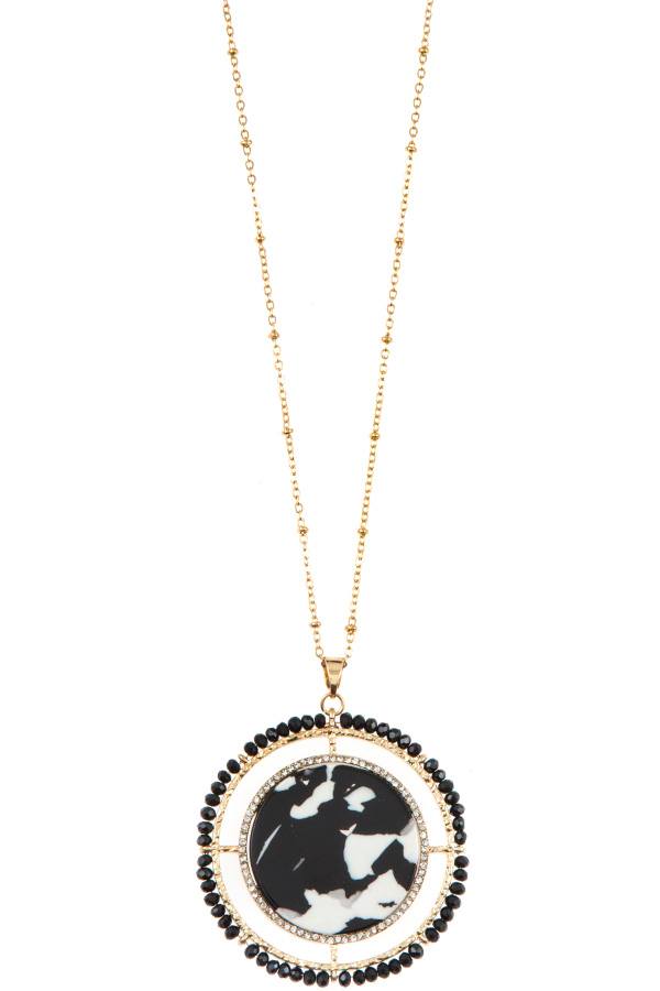 Faceted bead acetate circle pendant necklace set - ZLA