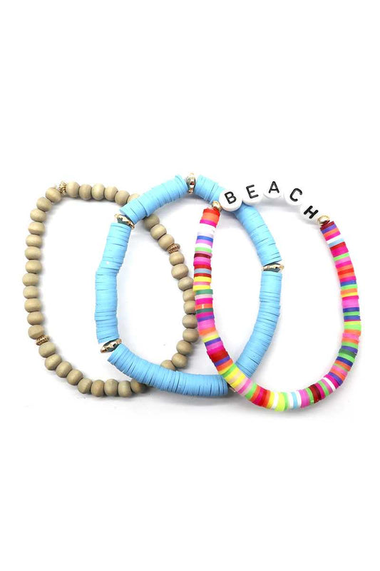 Fashion Wood Rubber Disc Bead Beach Letter Stretch Multi Bracelet - ZLA
