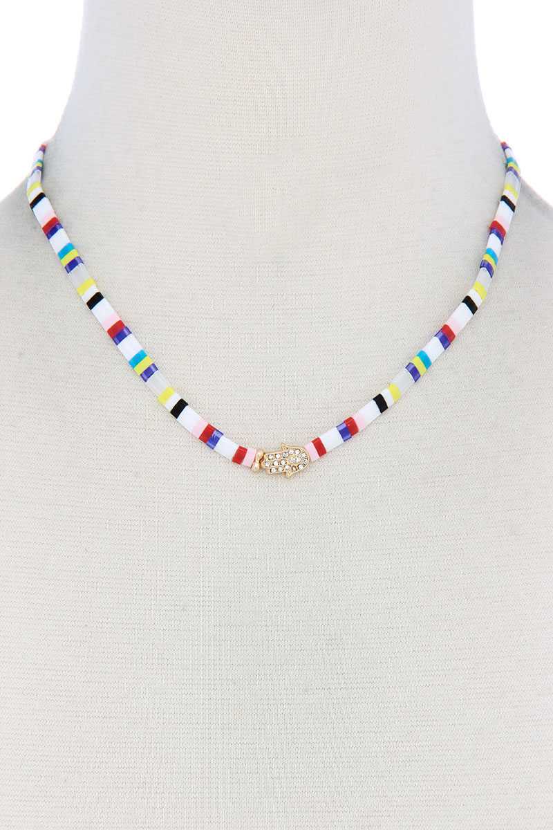 Hamsa Hand Charm Color Block Necklace - ZLA