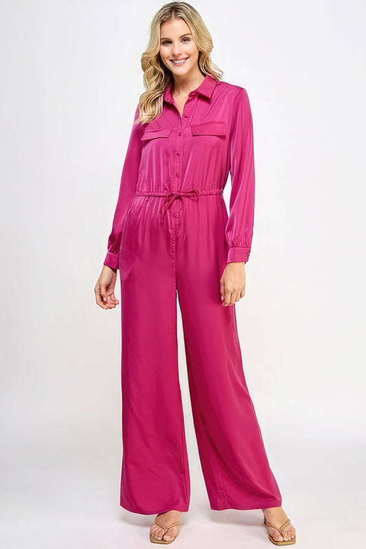 Long Sleeve Jumpsuit With Waist Drawstring - Premium  from ZLA - Just $40.50! Shop now at ZLA