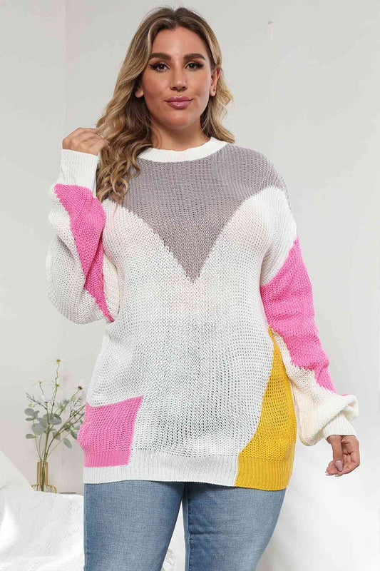Plus Size Color Block Round Neck Sweater - Premium  from Trendsi - Just $28! Shop now at ZLA