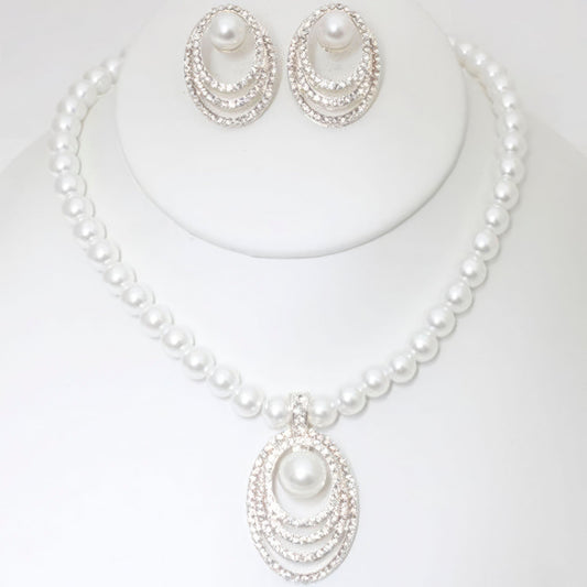 Rhinestone Pearl Necklace And Earring Set - Premium  from ZLA - Just $12! Shop now at ZLA