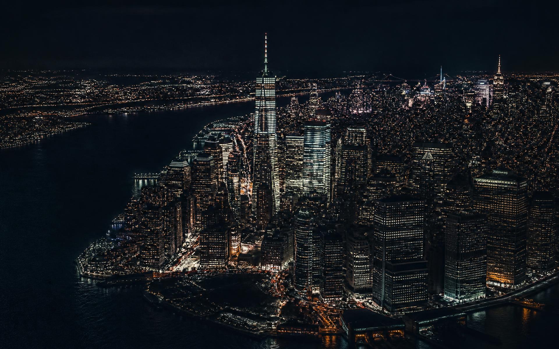 Manhattan skyline at night, live view