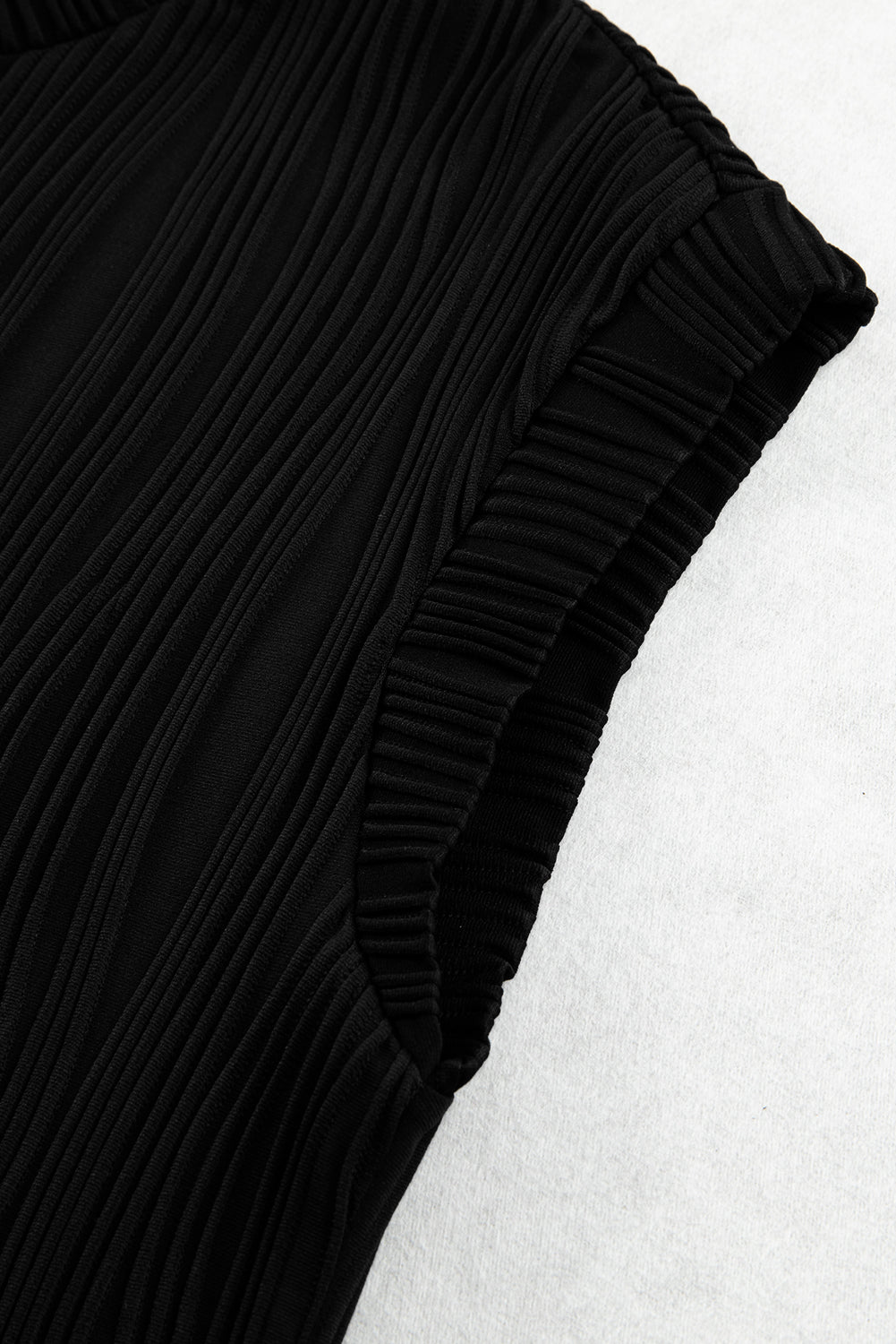 Black Wavy Texture Cap Sleeve Top