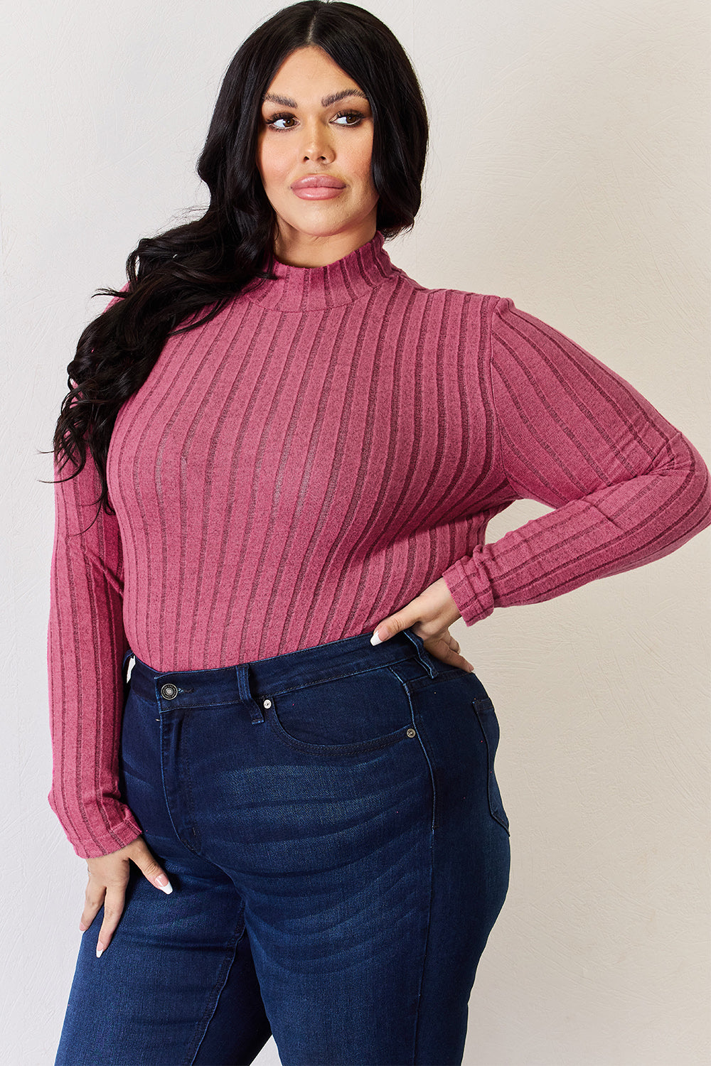 Basic Bae Full Size Ribbed Mock Neck Long Sleeve T-Shirt