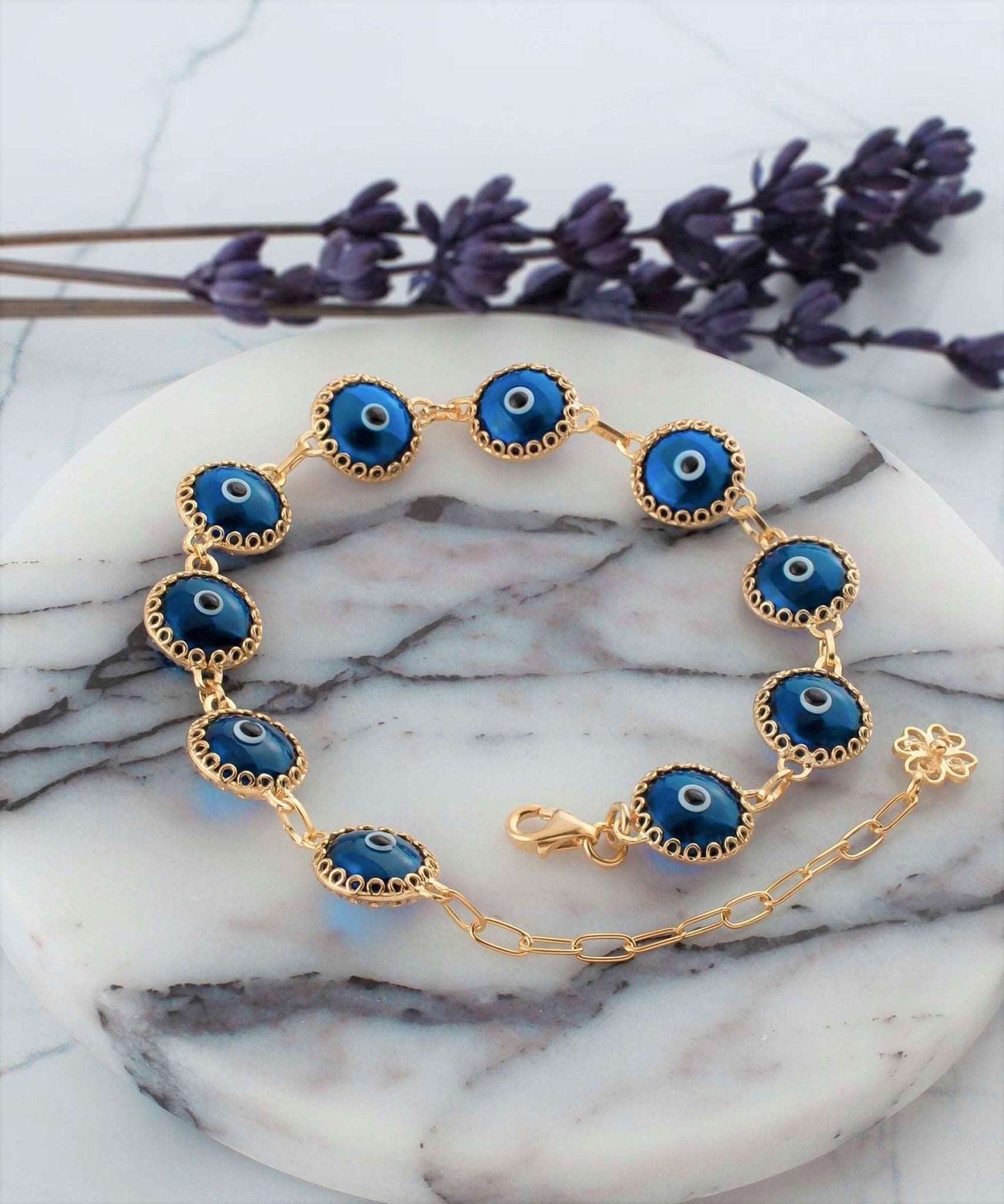 10 Beads Blue Evil Eye Women Gold Plated Silver Link Bracelet - Premium Jewelry & Watches from Scarlet Corydalis - Just $19.77! Shop now at ZLA