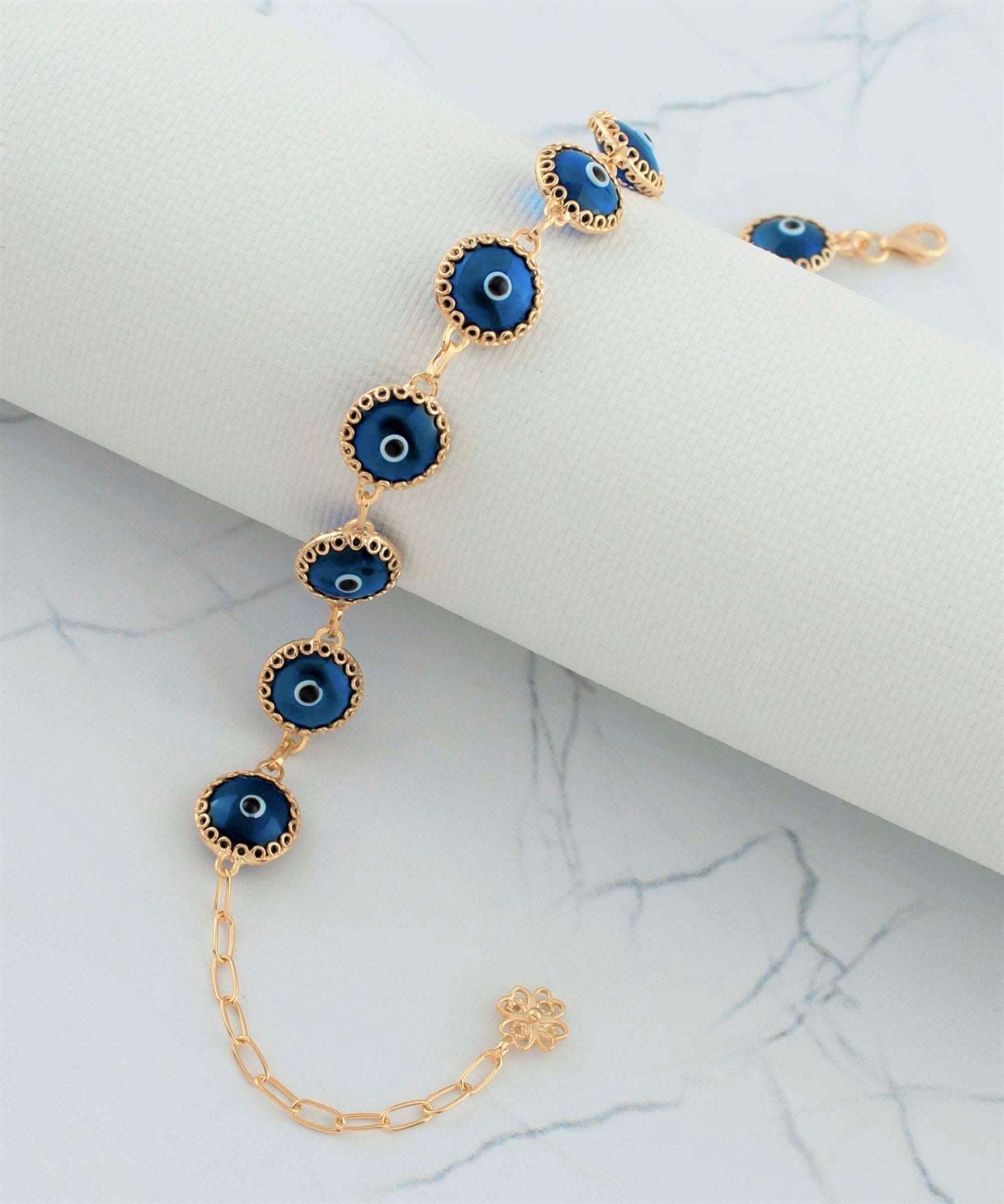 10 Beads Blue Evil Eye Women Gold Plated Silver Link Bracelet - Premium Jewelry & Watches from Scarlet Corydalis - Just $19.77! Shop now at ZLA
