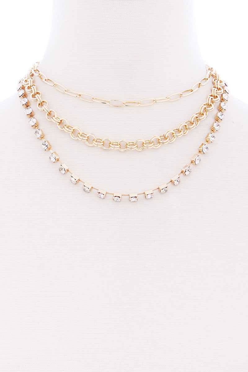 3 Layered Multi Metal Chain Necklace - ZLA