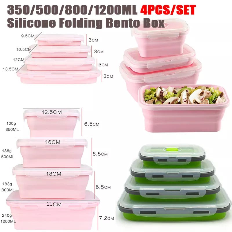4pcs/set Silicone Rectangle Lunch Box Collapsible Bento Box Folding Food Container Bowl 300/500/800/1200ml for Dinnerware - Premium  from ZLA - Just $15.88! Shop now at ZLA