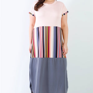Plus Pink Print Colorblock Maxi Dress