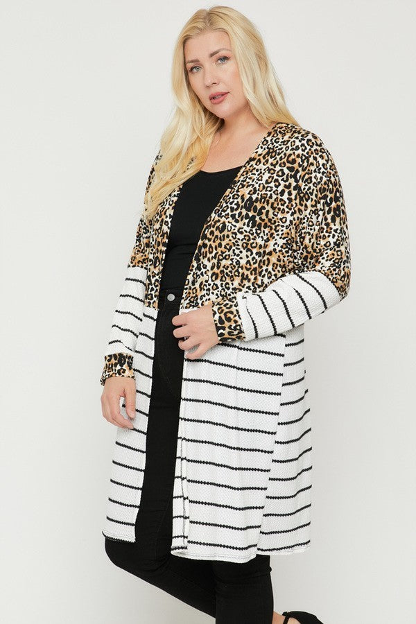 Long sleeves print-striped cardigan