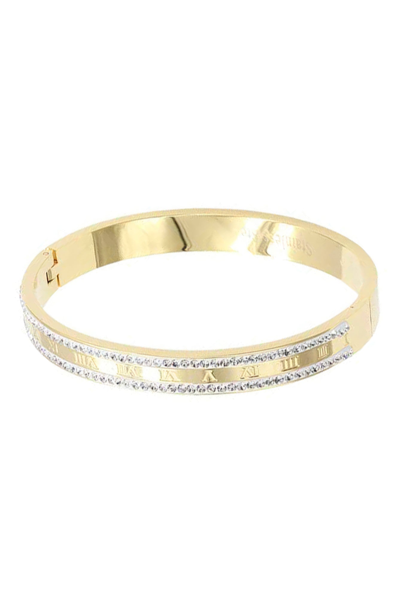 Roman Numerals Crystal Edge Metal Bangle