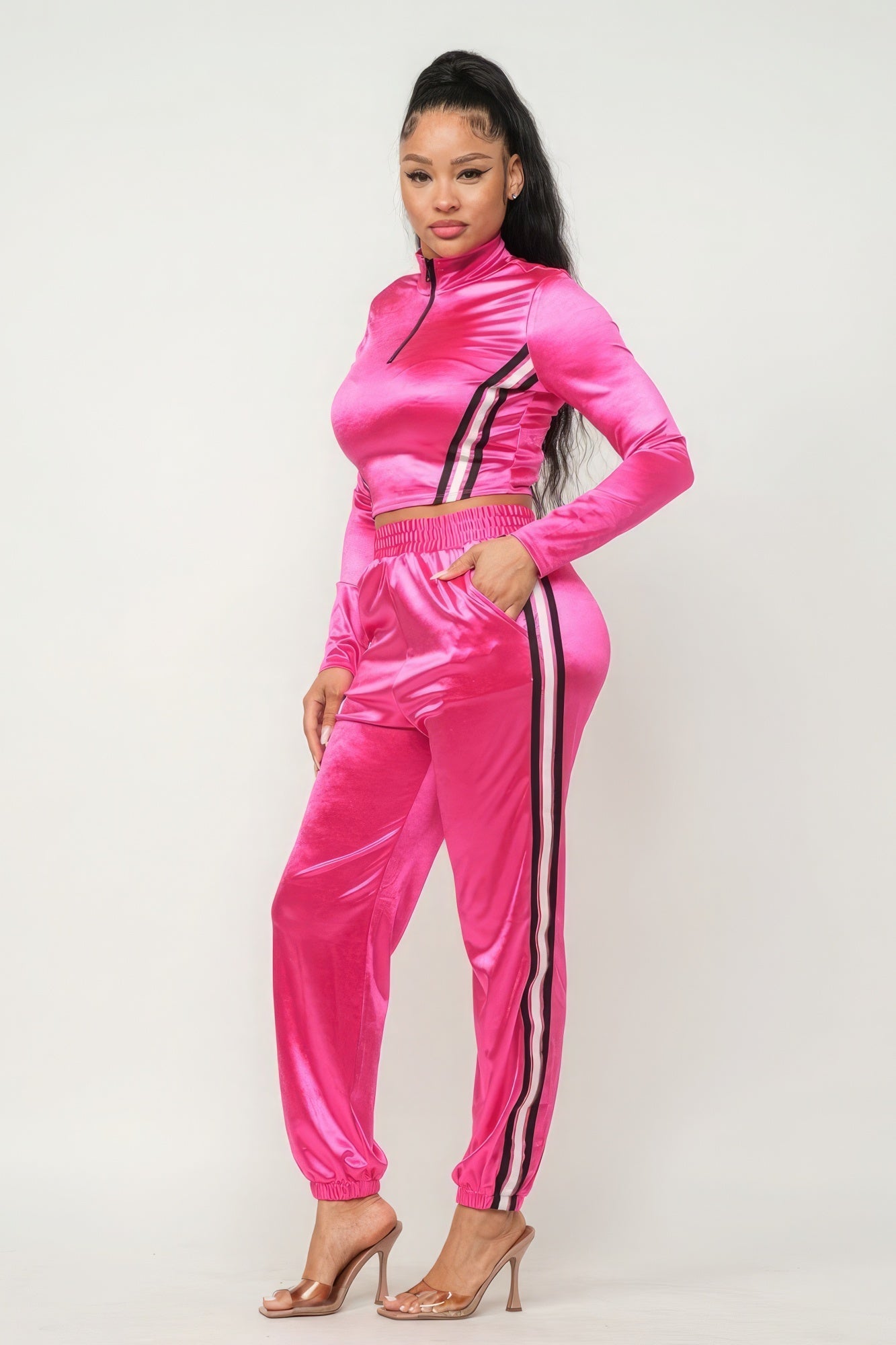 Front Zip Up Stripes Detail Jacket And Pants Set - Premium  from ZLA - Just $57.50! Shop now at ZLA