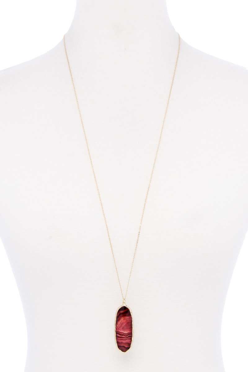 Acetate Oval Metal Edge Pendant Necklace - ZLA