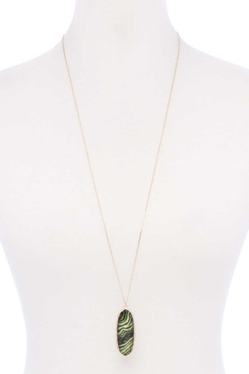 Acetate Oval Metal Edge Pendant Necklace - ZLA