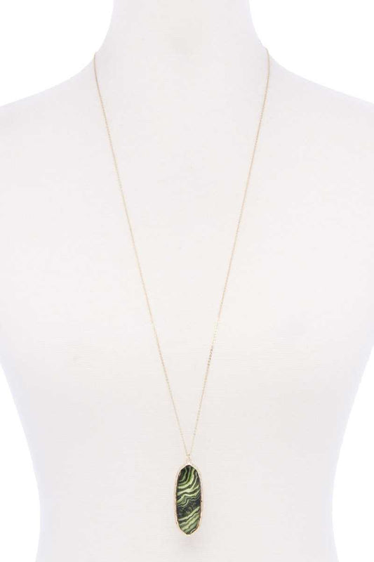 Acetate Oval Metal Edge Pendant Necklace - ZLA