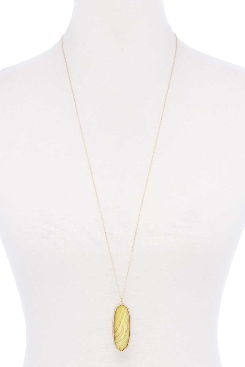 Acetate Oval Metal Edge Pendant Necklace - ZLA