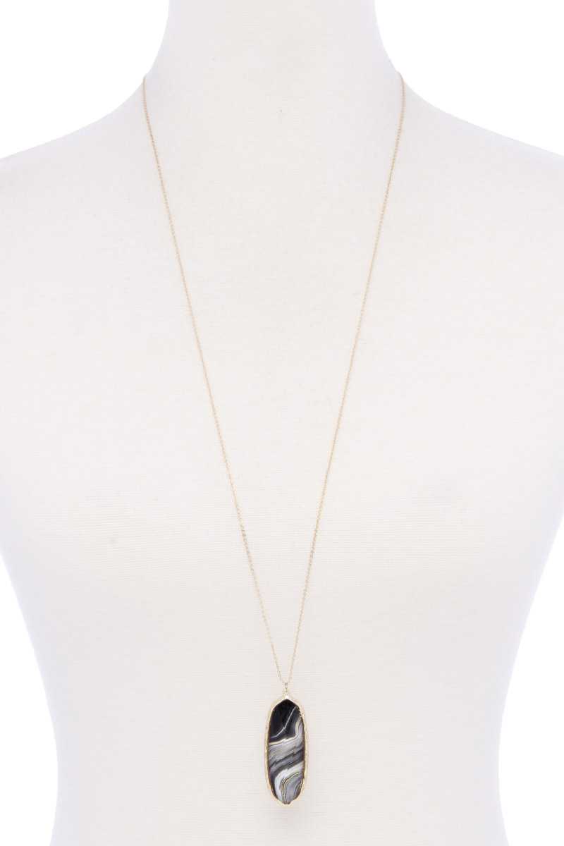 Acetate Oval Metal Edge Pendant Necklace - ZLA