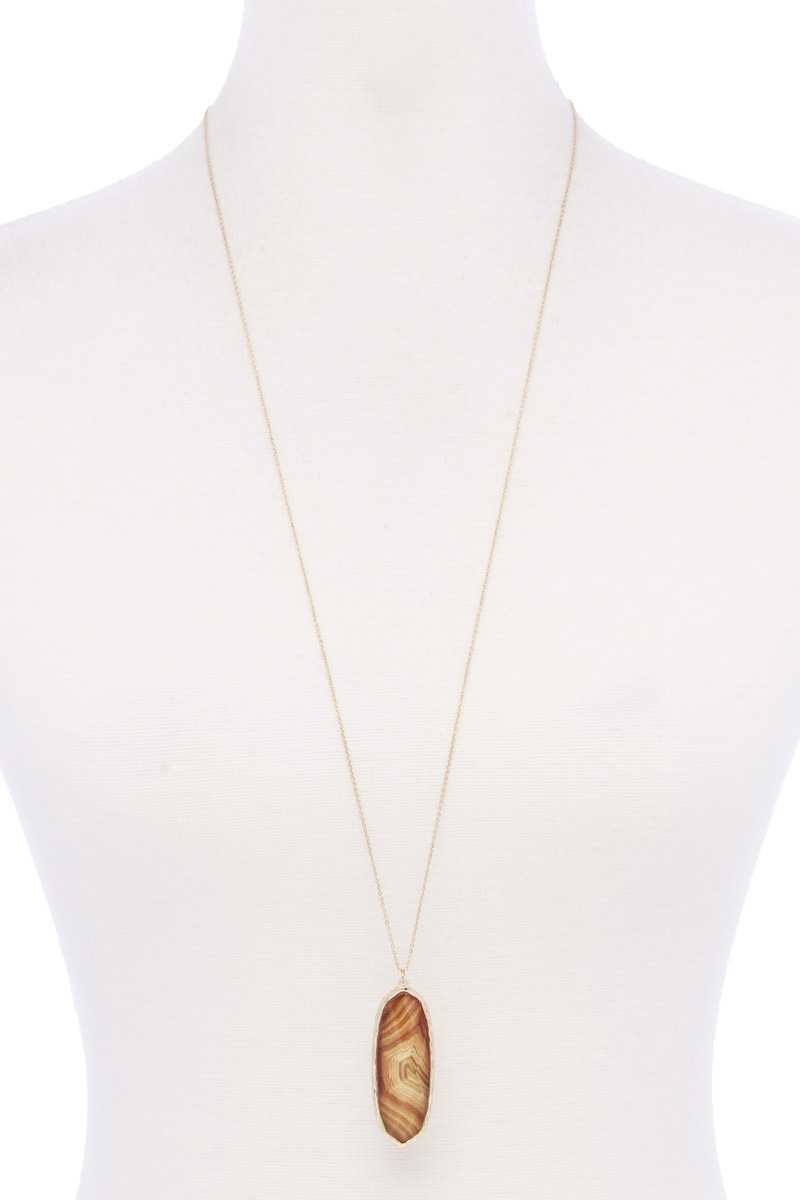 Acetate Oval Metal Edge Pendant Necklace - ZLA