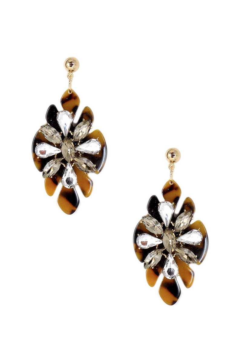 Acetate Rhinestone Flower Dangle Earring - ZLA