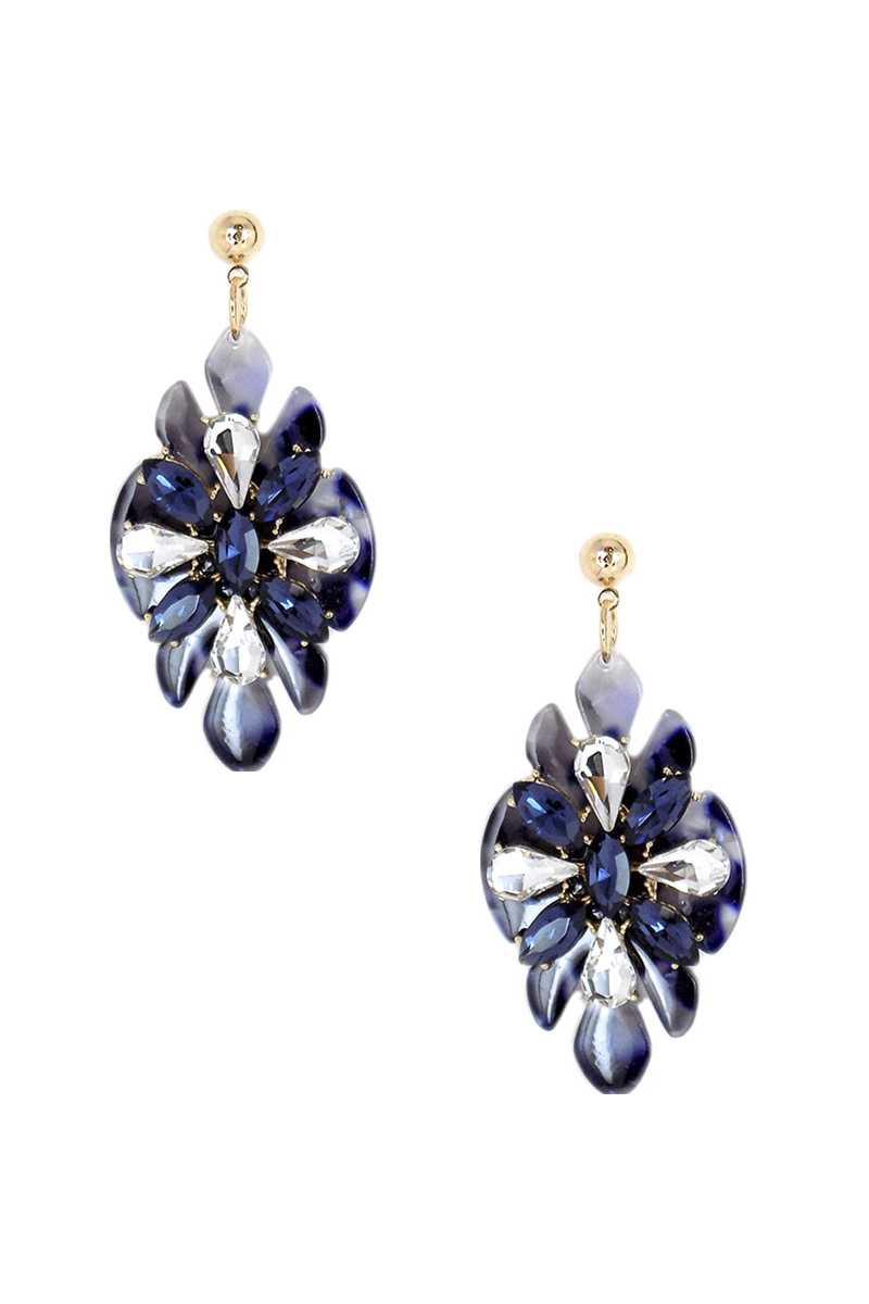 Acetate Rhinestone Flower Dangle Earring - ZLA