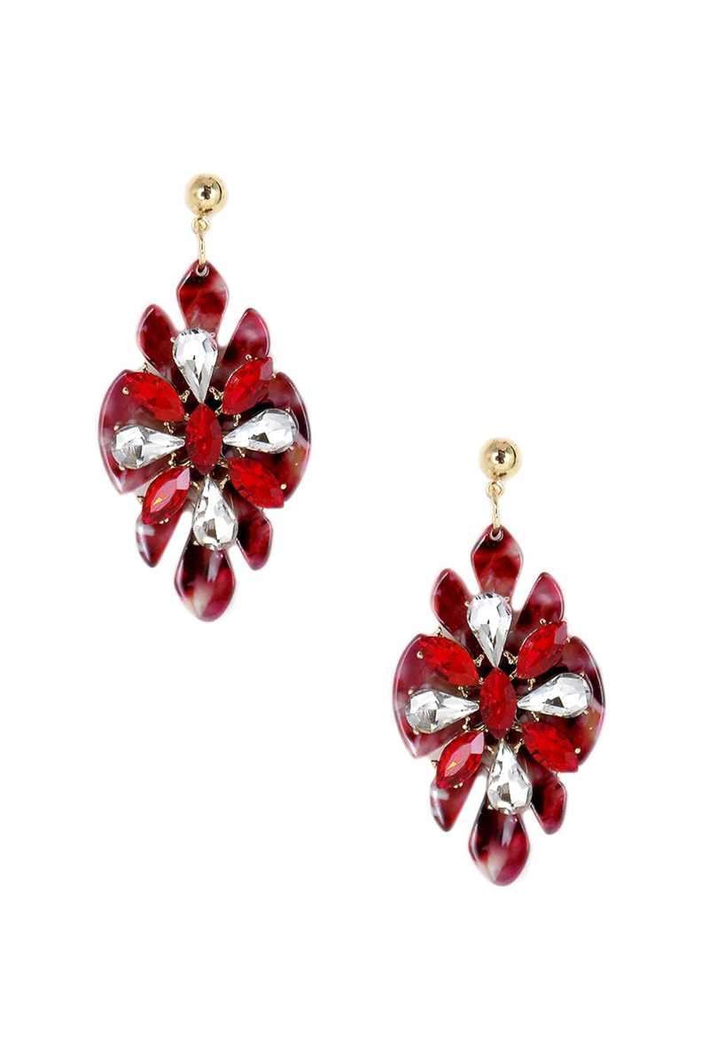 Acetate Rhinestone Flower Dangle Earring - ZLA