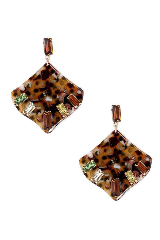 Acetate Rhinestone Square Dangle Earring - ZLA