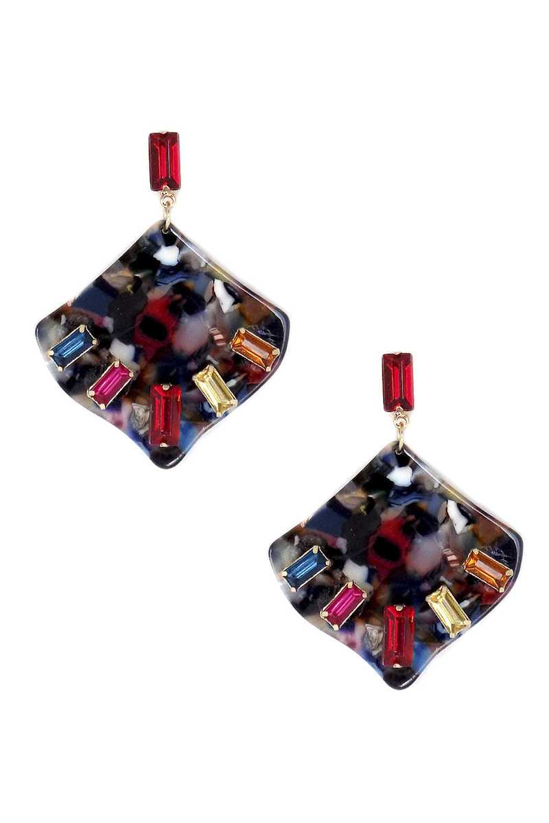 Acetate Rhinestone Square Dangle Earring - ZLA