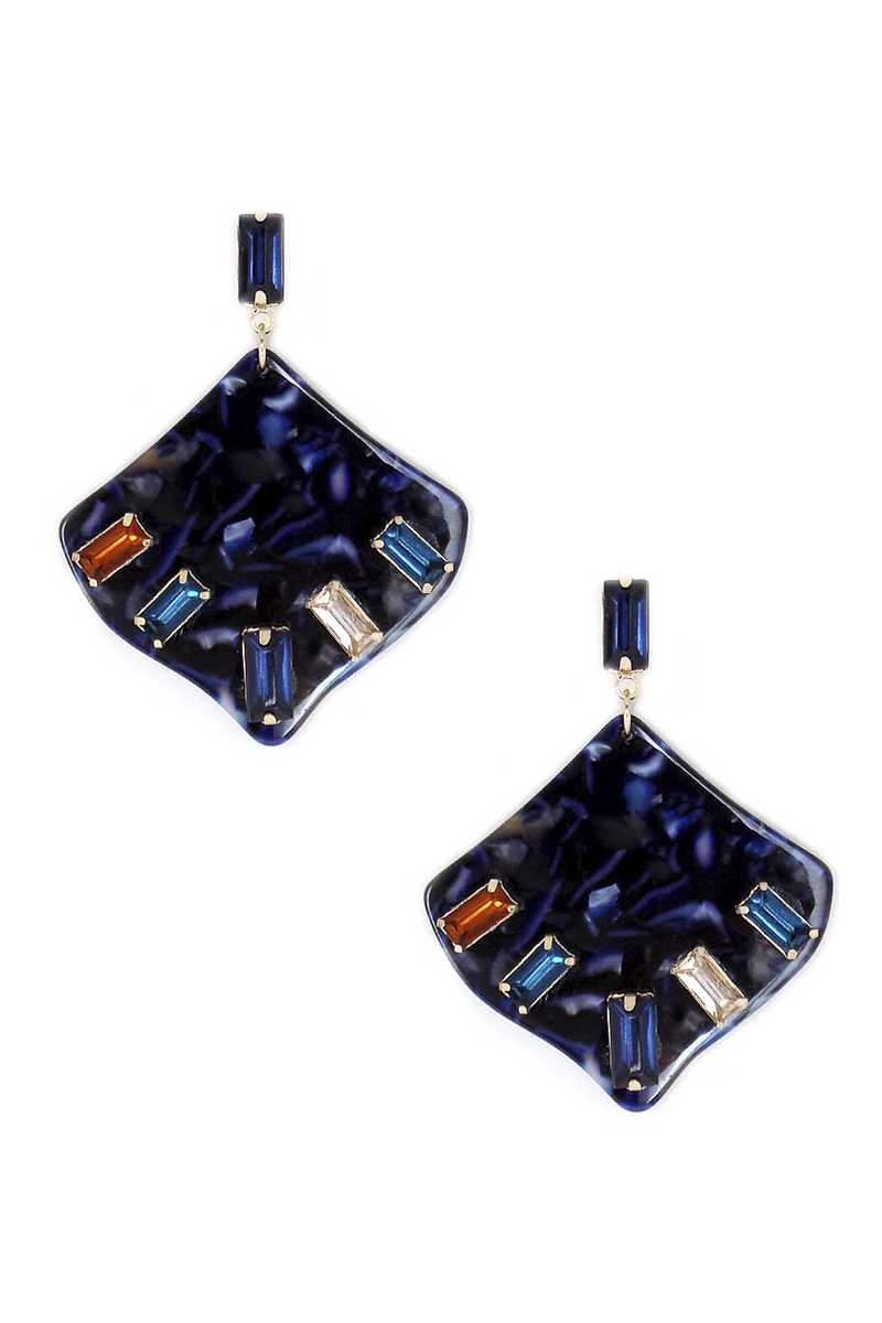 Acetate Rhinestone Square Dangle Earring - ZLA