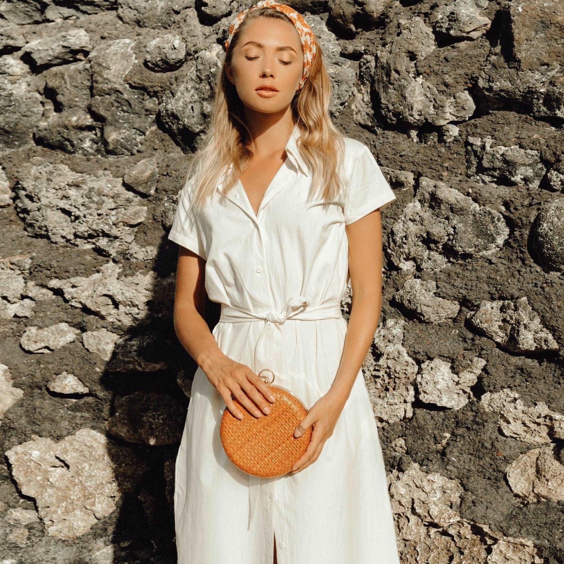 ARYA Safari Linen Midi Dress In Off White - Premium  from BrunnaCo - Just $119.50! Shop now at ZLA