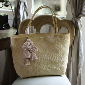 Borneo Sani Straw Tote Bag - with Pale Blush Tassels - Premium  from BrunnaCo - Just $86.50! Shop now at ZLA