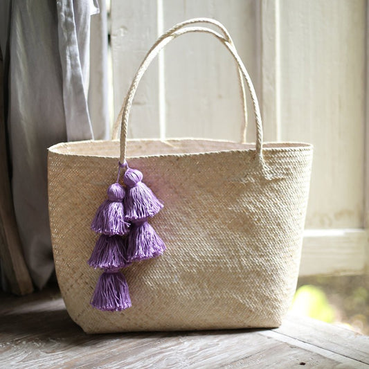 Borneo Sani Straw Tote Bag - with Purple Tassels - Premium  from BrunnaCo - Just $86.50! Shop now at ZLA