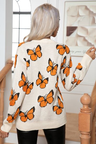 Butterfly Round Neck Long Sleeve Sweater - Premium  from Trendsi - Just $36! Shop now at ZLA