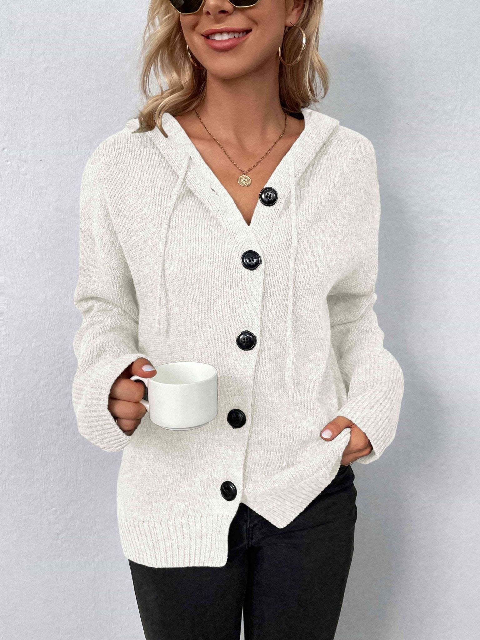Button-Down Long Sleeve Hooded Sweater - Premium  from Trendsi - Just $37! Shop now at ZLA