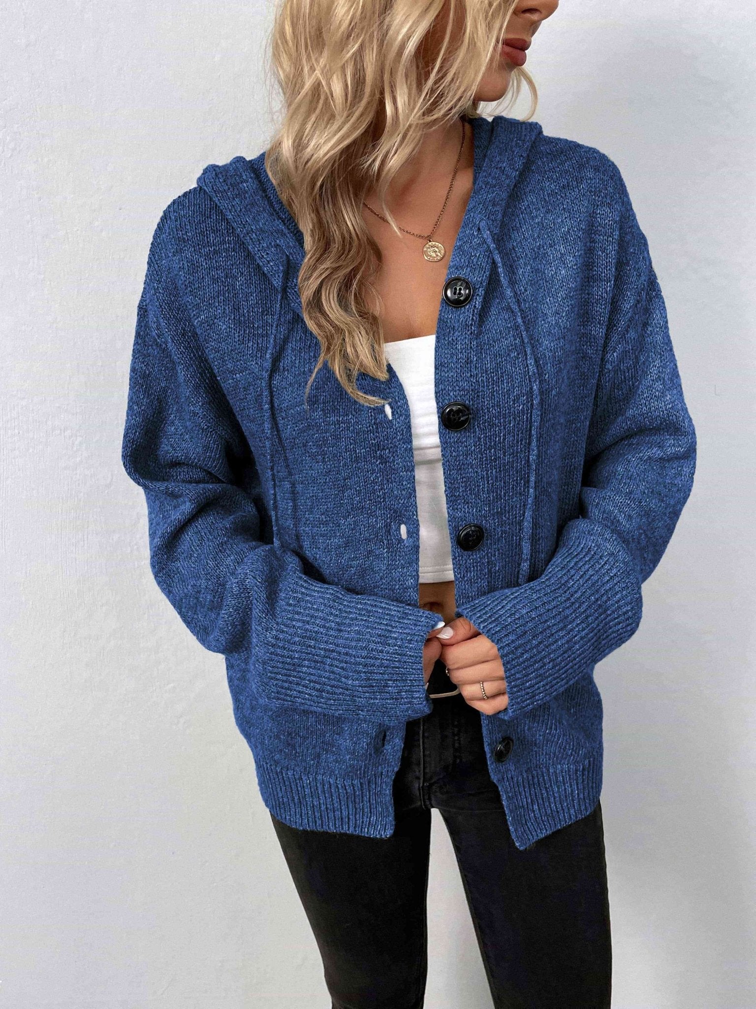 Button-Down Long Sleeve Hooded Sweater - Premium  from Trendsi - Just $37! Shop now at ZLA