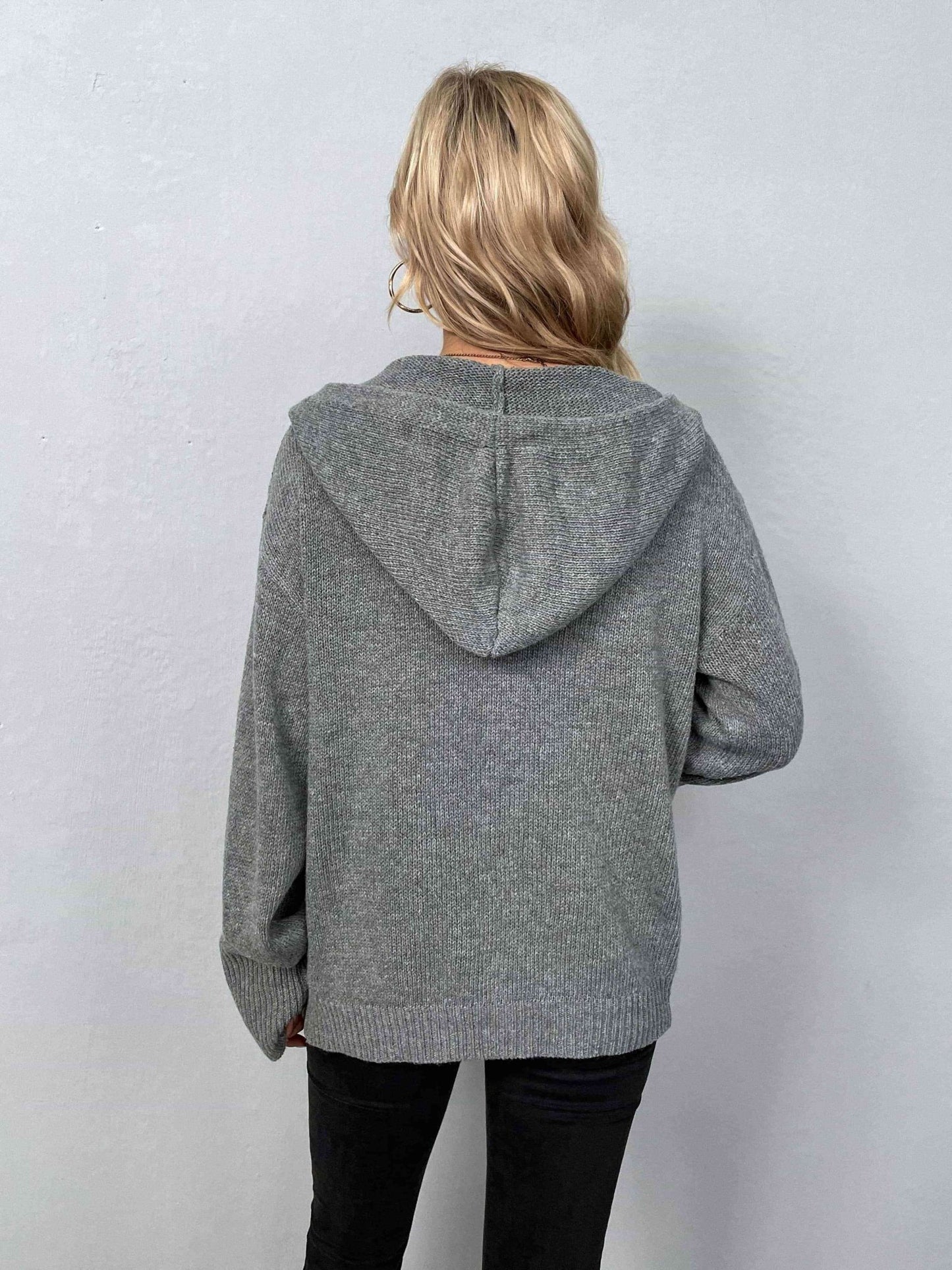 Button-Down Long Sleeve Hooded Sweater - Premium  from Trendsi - Just $37! Shop now at ZLA