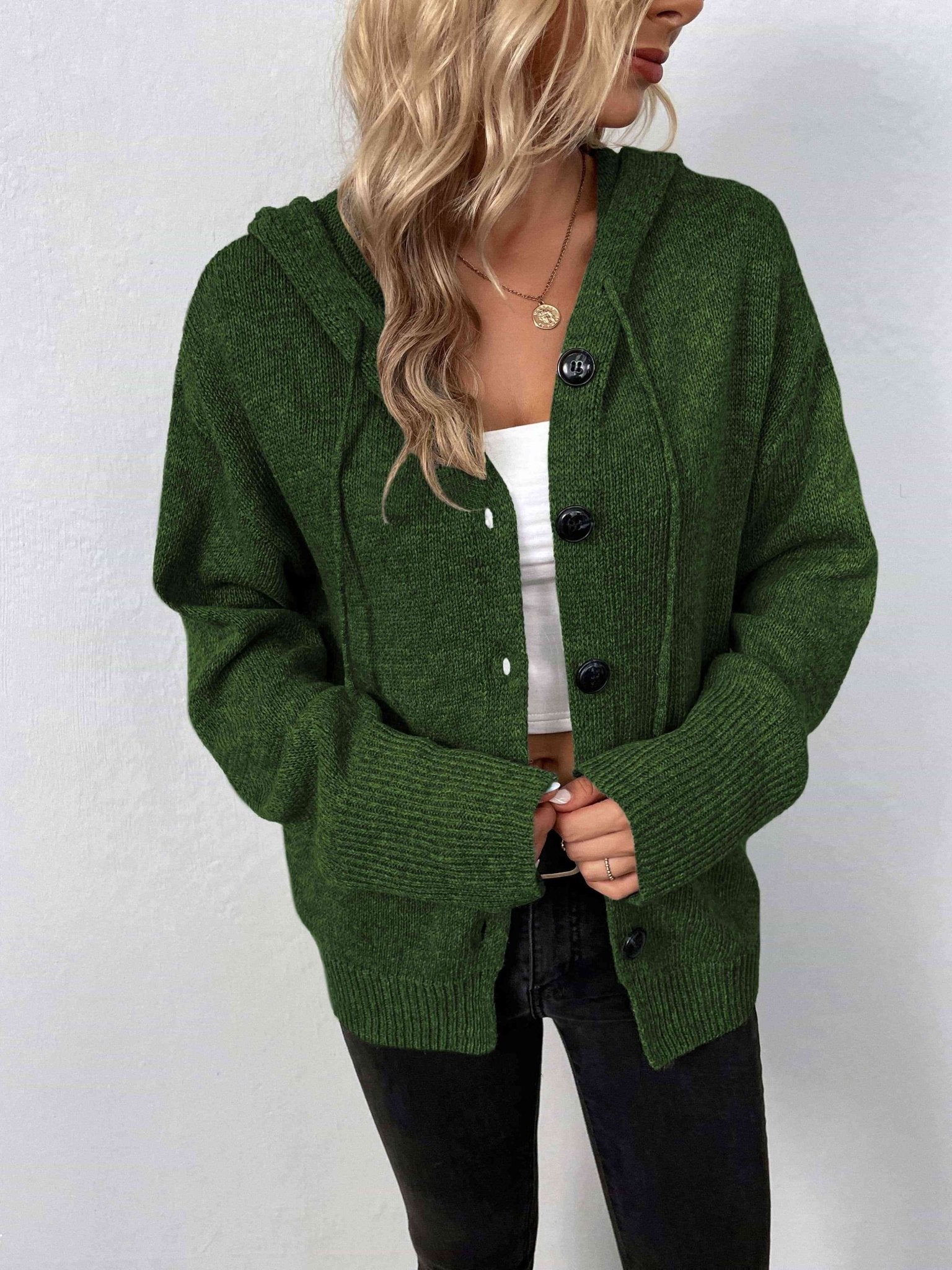 Button-Down Long Sleeve Hooded Sweater - Premium  from Trendsi - Just $37! Shop now at ZLA