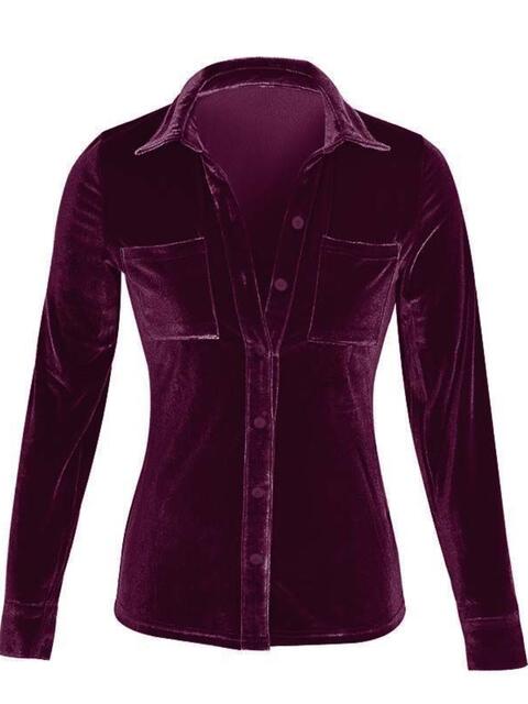 Button Up Collared Shirt with Breast Pockets - Premium  from Trendsi - Just $25! Shop now at ZLA