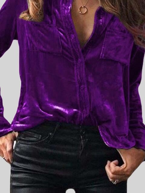 Button Up Collared Shirt with Breast Pockets - Premium  from Trendsi - Just $25! Shop now at ZLA