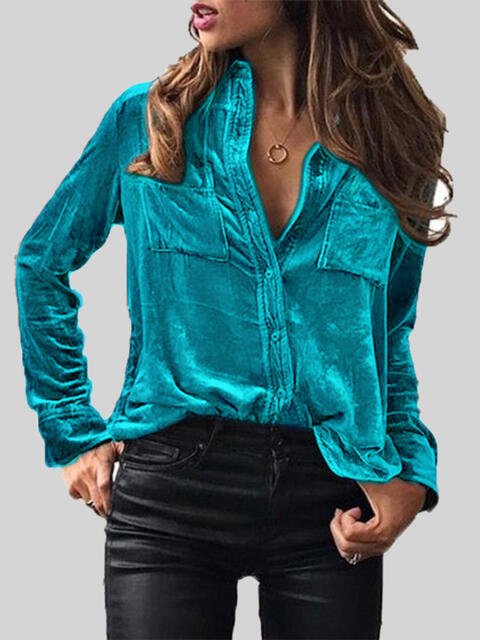 Button Up Collared Shirt with Breast Pockets - Premium  from Trendsi - Just $25! Shop now at ZLA