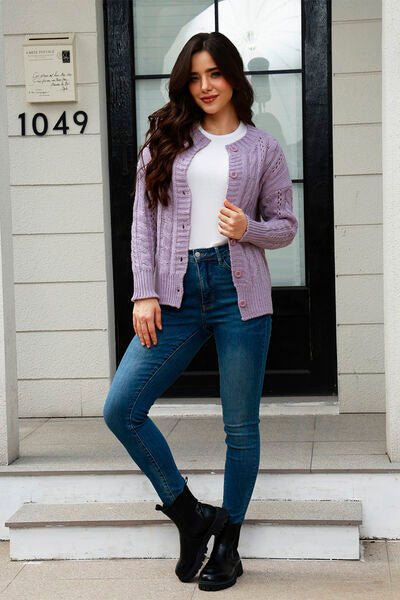 Cable-Knit Button Up Tie Front Knit Top - Premium  from Trendsi - Just $32! Shop now at ZLA