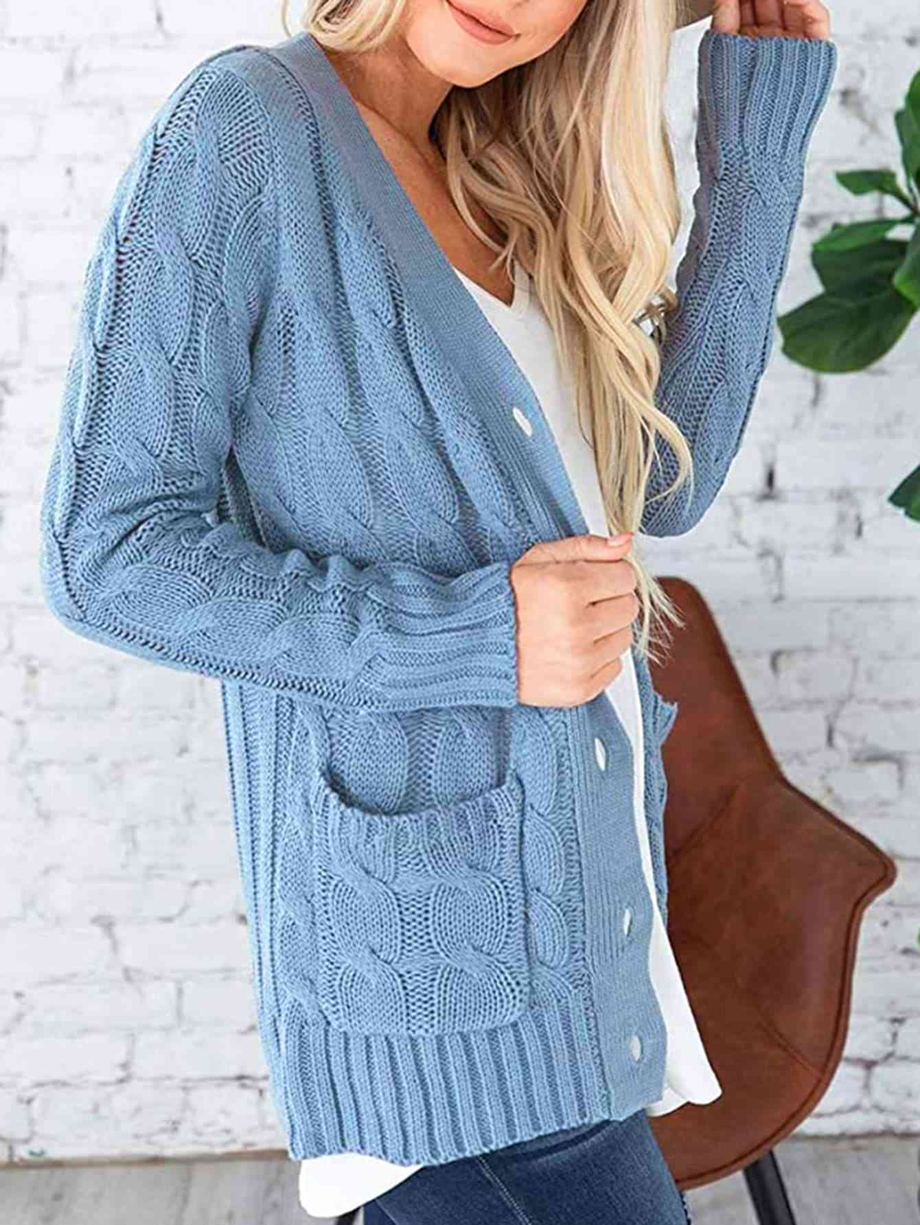 Cable-Knit Buttoned Cardigan with Pockets - Premium  from Trendsi - Just $40! Shop now at ZLA