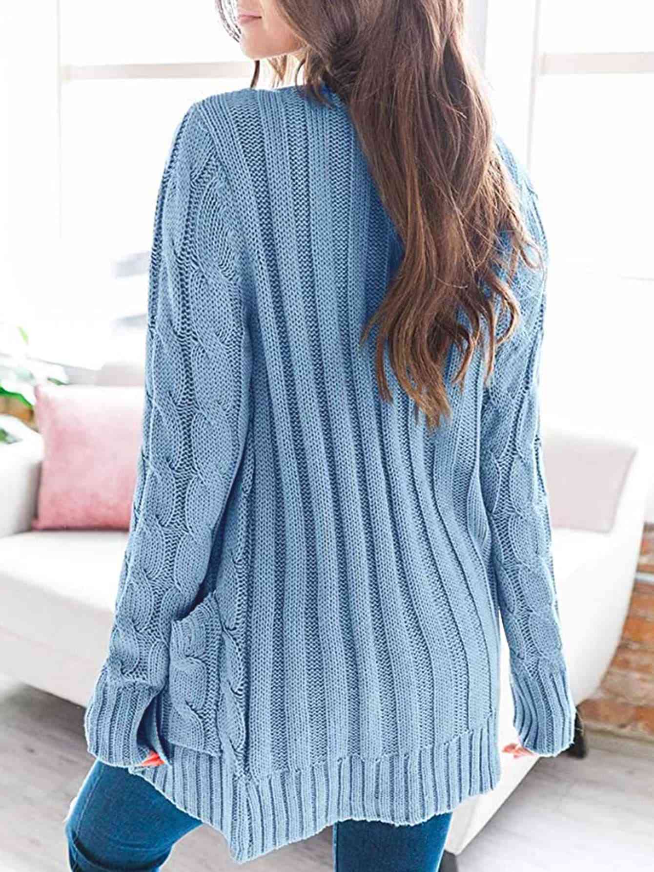 Cable-Knit Buttoned Cardigan with Pockets - Premium  from Trendsi - Just $40! Shop now at ZLA
