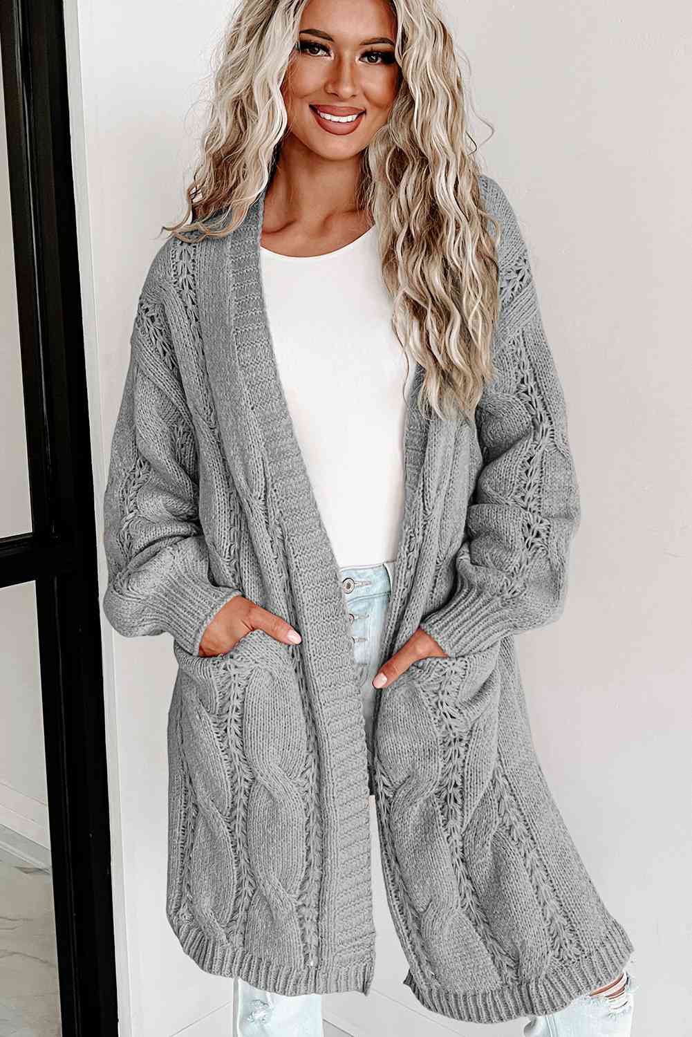 Cable-Knit Dropped Shoulder Cardigan - Premium  from Trendsi - Just $44! Shop now at ZLA