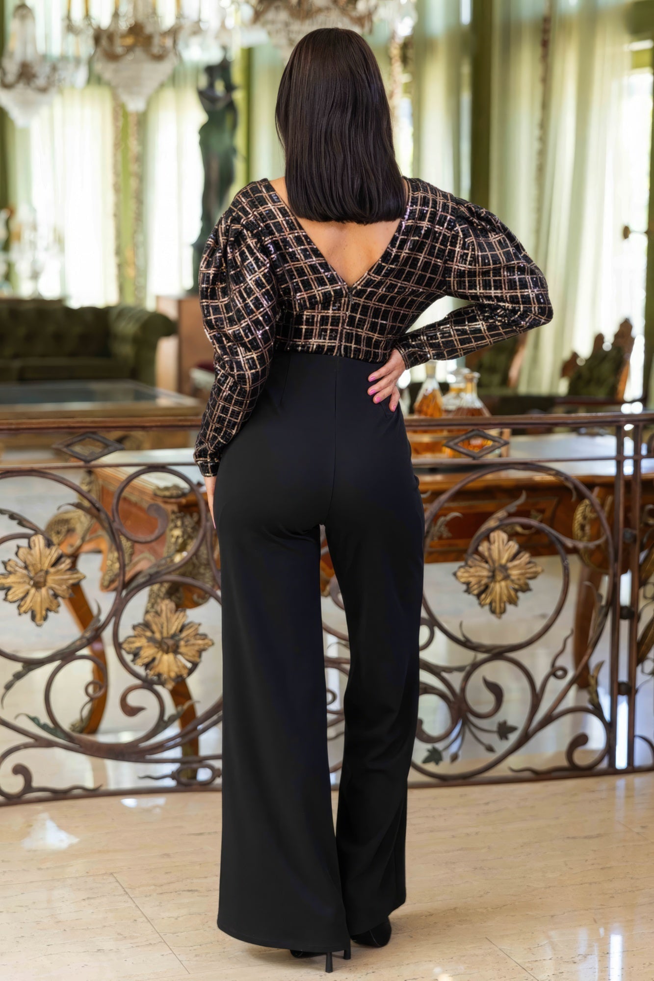 Checker Print Sequin Fashion Jumpsuit - Premium  from ZLA - Just $85! Shop now at ZLA